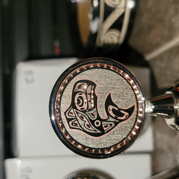 Set of 3 Silver Coloured and Copper Bells with BC First Nations Artwork - Picture 9 of 14